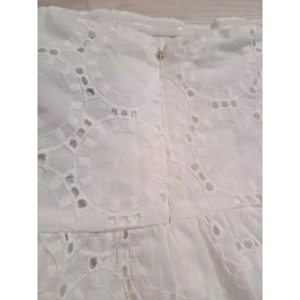 Bardot Womens 6 Babydoll Dress Sofia Eyelet Mini White Revolve Lace Off Shoulder - Picture 12 of 12